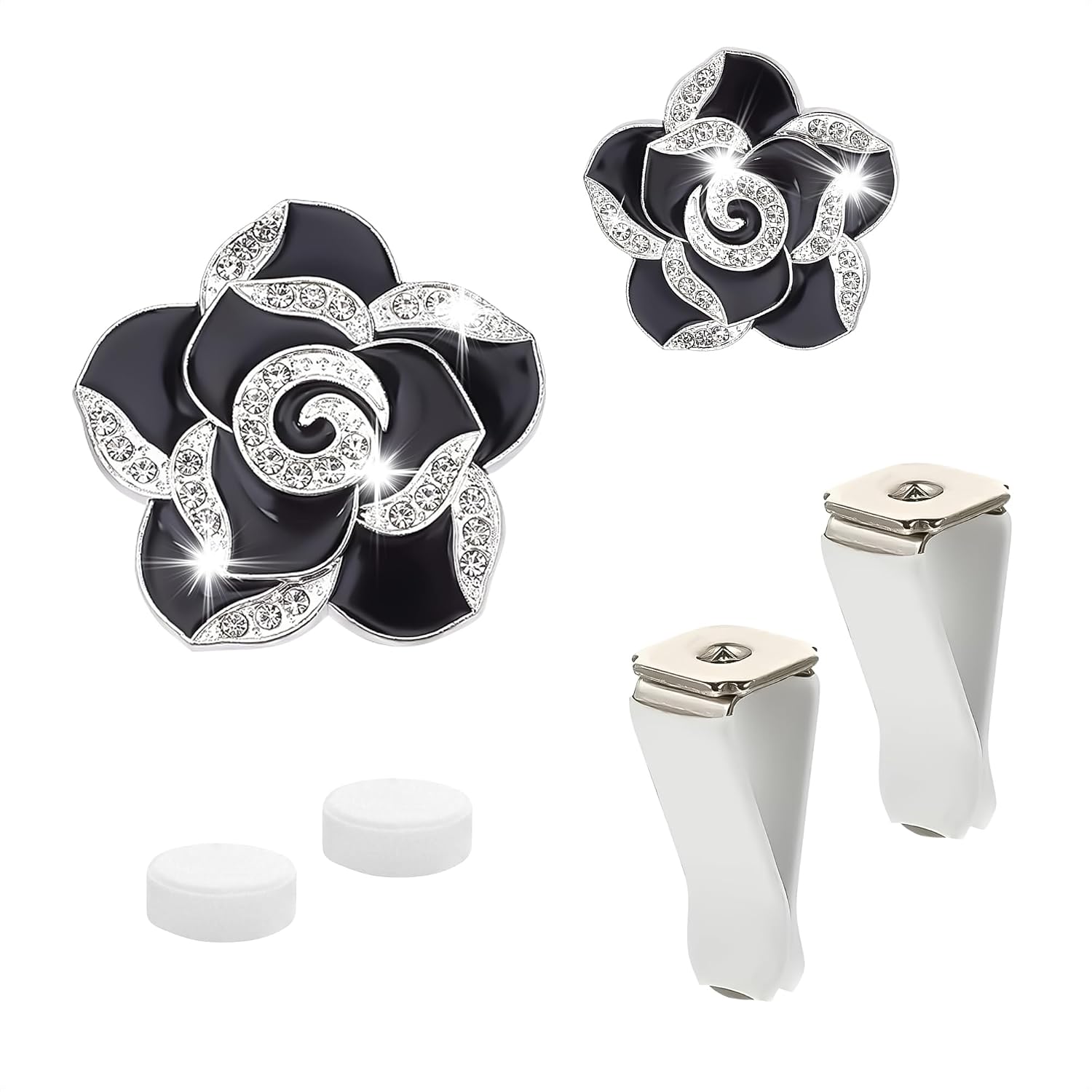 Car Air Freshener Vent - 2 stuks Camellia autoluchtverfrisser ventilatieklemmen, bloemdecoratie