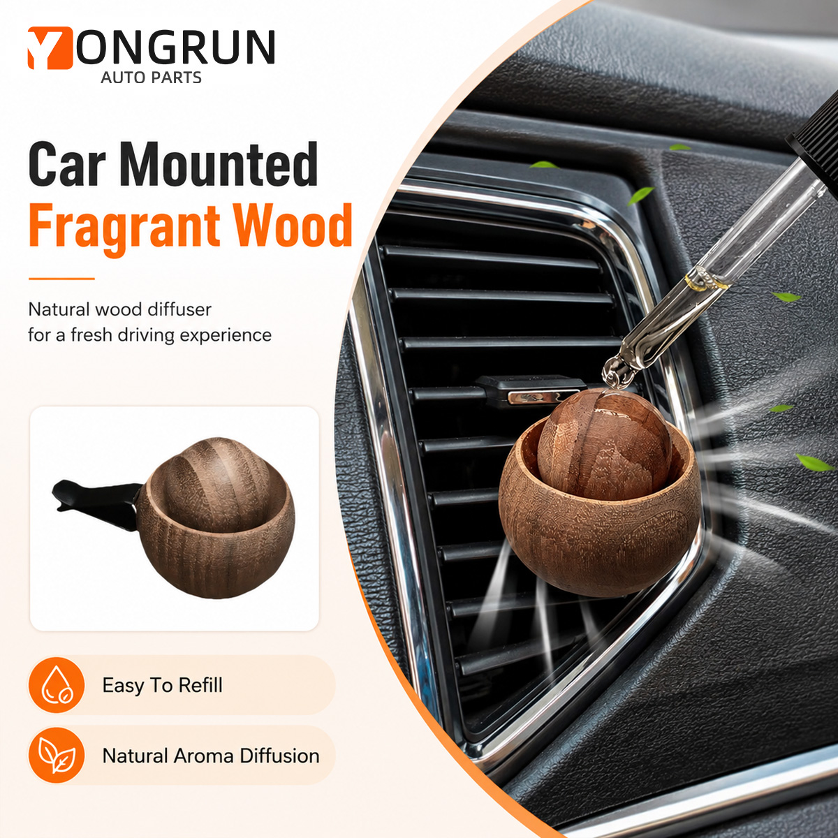 Car Air Freshener Vent - YONGRUN Auto Diffuser Bal Natuurlijk Hout